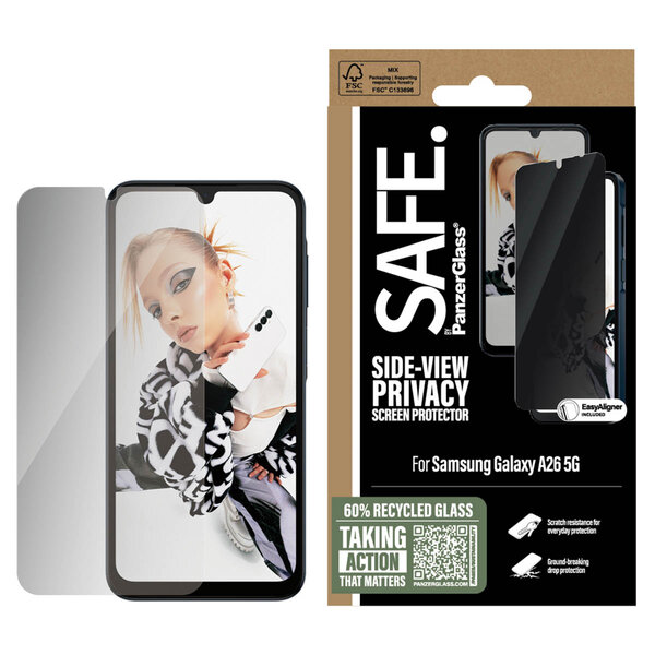 SAFE by PanzerGlass - Privacy Screenprotector Ultra Wide Fit met applicator voor Samsung Galaxy A26 - Transparent
