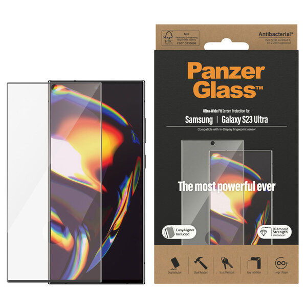 PanzerGlass - Ultra-Wide Fit Anti-Bacterial Screenprotector incl. applicator voor Samsung Galaxy S23 Ultra - Black