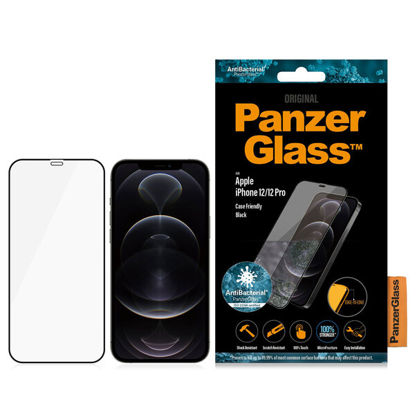 PanzerGlass - Case Friendly Screenprotector voor Apple iPhone 12 (Pro) - Black
