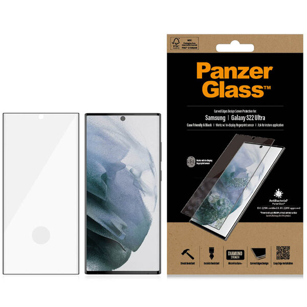 PanzerGlass - Anti-Bacterial Case Friendly Screenprotector voor Samsung Galaxy S22 Ultra - Black