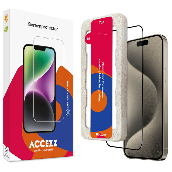 Accezz - Tempered Glass Full Cover Screenprotector met applicator voor Apple iPhone 15 Pro - Transparent