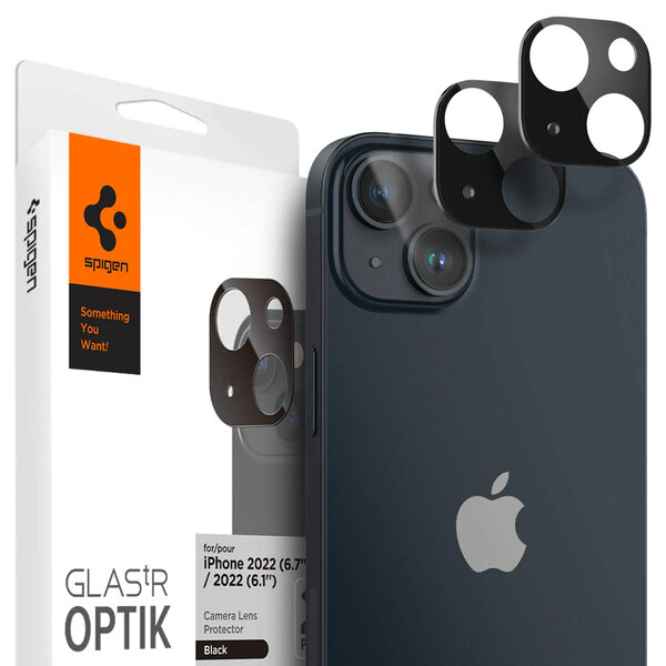 Spigen - GLAStR Camera Protector Glas 2 Pack voor Apple iPhone 14 / 14 Plus - Black