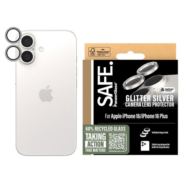 SAFE by PanzerGlass - Camera Lens Protector voor Apple iPhone 16 / 16 Plus - Glitter Silver