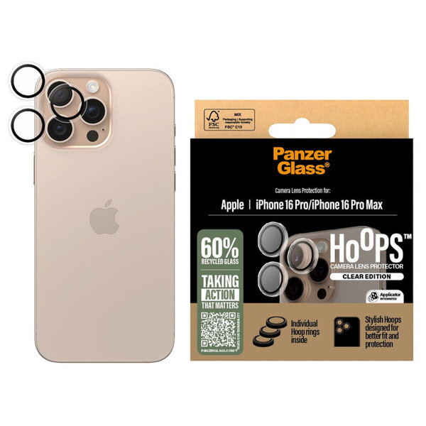 PanzerGlass - Camera Protector Hoops Optic Rings voor Apple iPhone 16 Pro / 16 Pro Max - Transparent