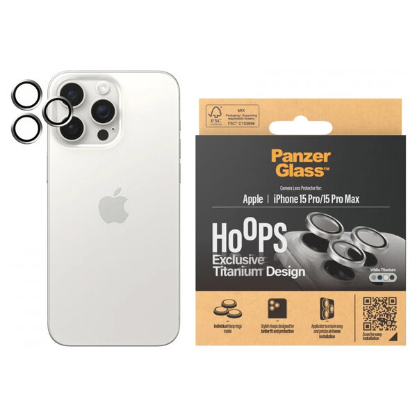 PanzerGlass - Camera Protector Hoops Optic Rings voor Apple iPhone 15 Pro / 15 Pro Max -White Titanium