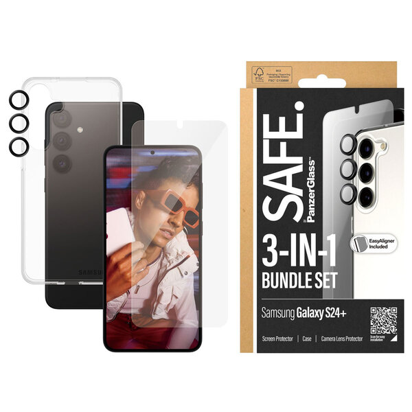 SAFE by PanzerGlass - Safe 3-in-1 pack - Hoesje + screenprotector + camera protector voor Samsung Galaxy S24 Plus - Transparent