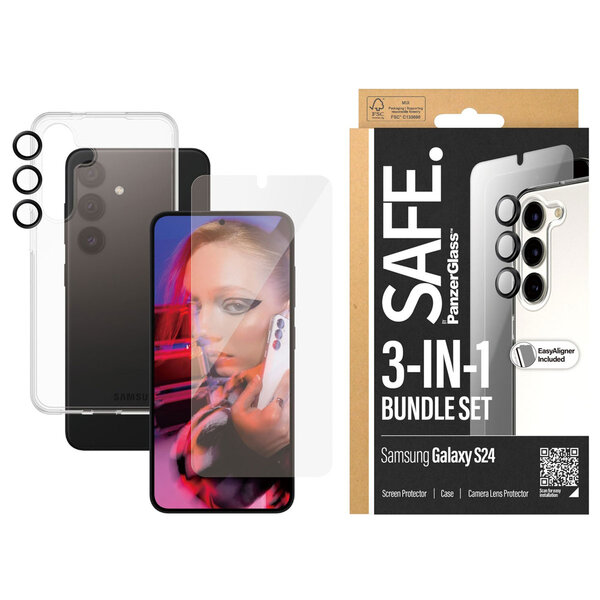 SAFE by PanzerGlass - Safe 3-in-1 pack - Hoesje + screenprotector + camera protector voor Samsung Galaxy S24 - Transparent