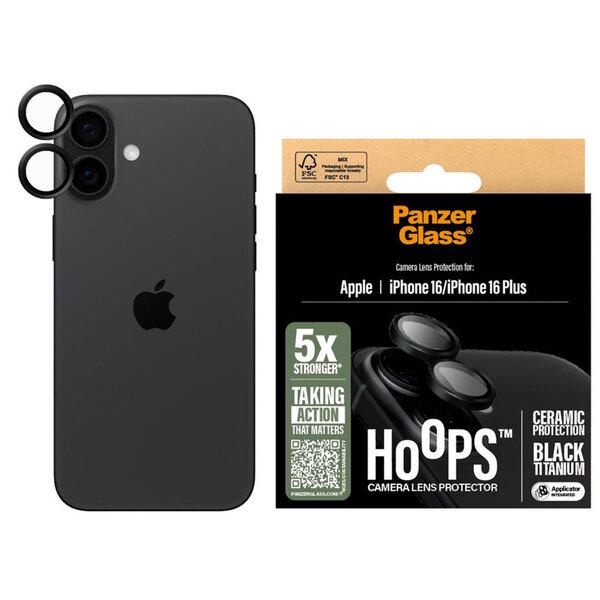 PanzerGlass - Hoops Ceramic Lens Protector voor Apple iPhone 16 / 16 Plus - Transparent
