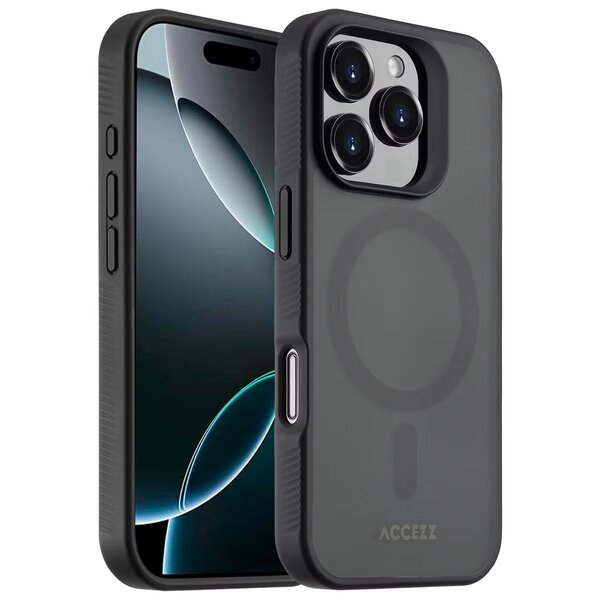 Accezz - Rugged Frosted MagSafe Backcover voor Apple iPhone 16 Pro - Black