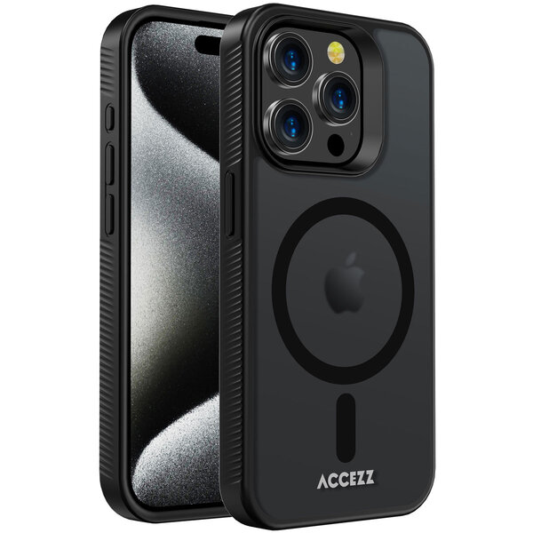 Accezz - Rugged Frosted MagSafe Backcover voor Apple iPhone 15 Pro - Black