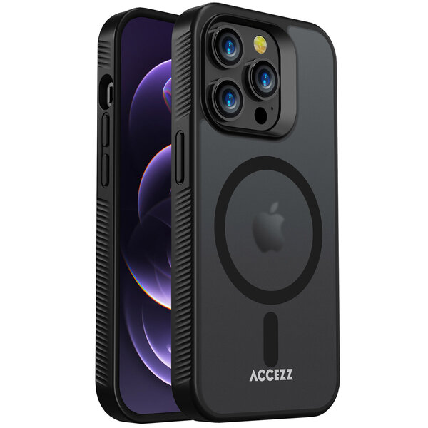 Accezz - Rugged Frosted MagSafe Backcover voor Apple iPhone 14 Pro - Black