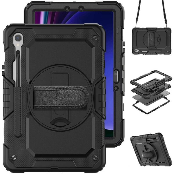 Accezz - Rugged Backcover met schouderstrap voor Samsung Galaxy Tab S10 Lite / S9 11 inch / S10 FE / S9 FE 10.9 inch - Black