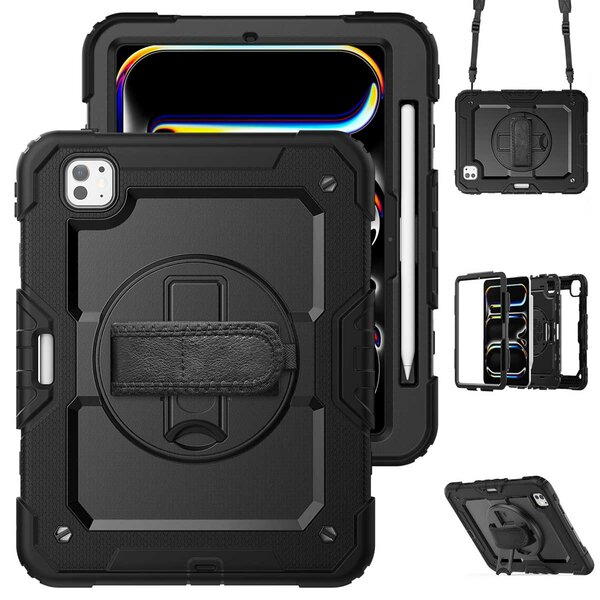 Accezz - Rugged Backcover met schouderstrap voor Apple iPad Pro 11 (2024) M4 - Black