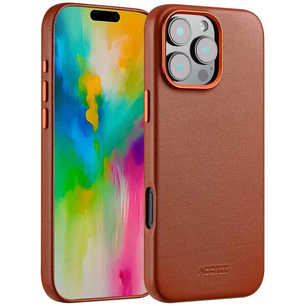 Accezz - MagSafe Leather Backcover voor Apple iPhone 16 Pro Max - Sienna Brown
