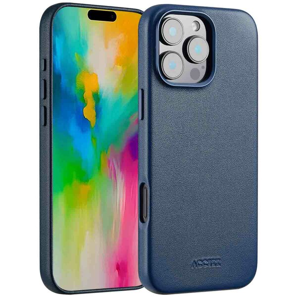 Accezz - MagSafe Leather Backcover voor Apple iPhone 16 Pro Max - Nightfall Blue