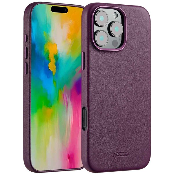 Accezz - MagSafe Leather Backcover voor Apple iPhone 16 Pro Max - Heath Purple