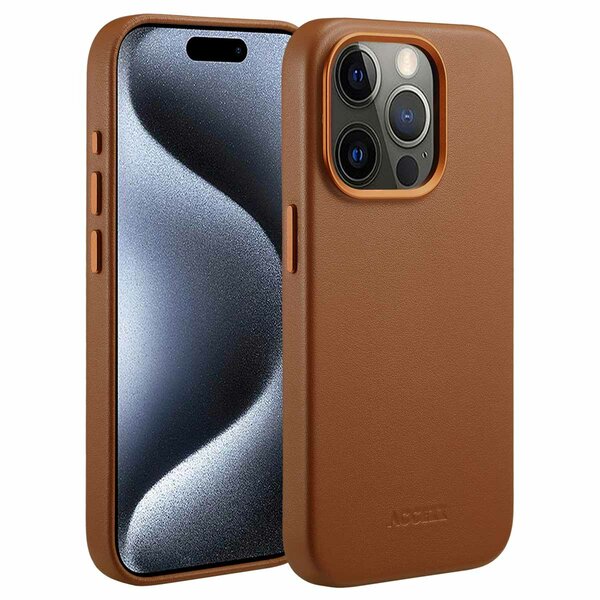 Accezz - MagSafe Leather Backcover voor Apple iPhone 15 Pro - Sienna Brown