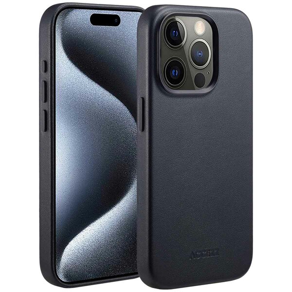 Accezz - MagSafe Leather Backcover voor Apple iPhone 15 Pro - Onyx Black