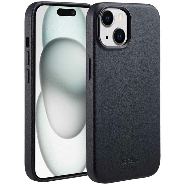 Accezz - MagSafe Leather Backcover voor Apple iPhone 15 - Onyx Black