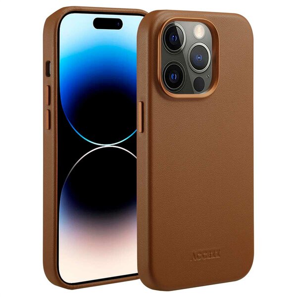 Accezz - MagSafe Leather Backcover voor Apple iPhone 14 Pro - Sienna Brown