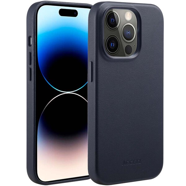 Accezz - MagSafe Leather Backcover voor Apple iPhone 14 Pro - Onyx Black