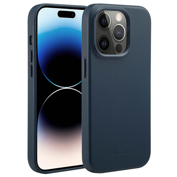 Accezz - MagSafe Leather Backcover voor Apple iPhone 14 Pro - Nightfall Blue