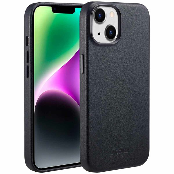 Accezz - MagSafe Leather Backcover voor Apple iPhone 14 - Onyx Black
