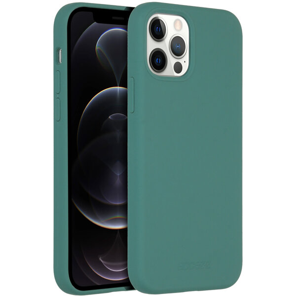 Accezz - Liquid Silicone Backcover met MagSafe voor Apple iPhone 12 (Pro) - Dark Green