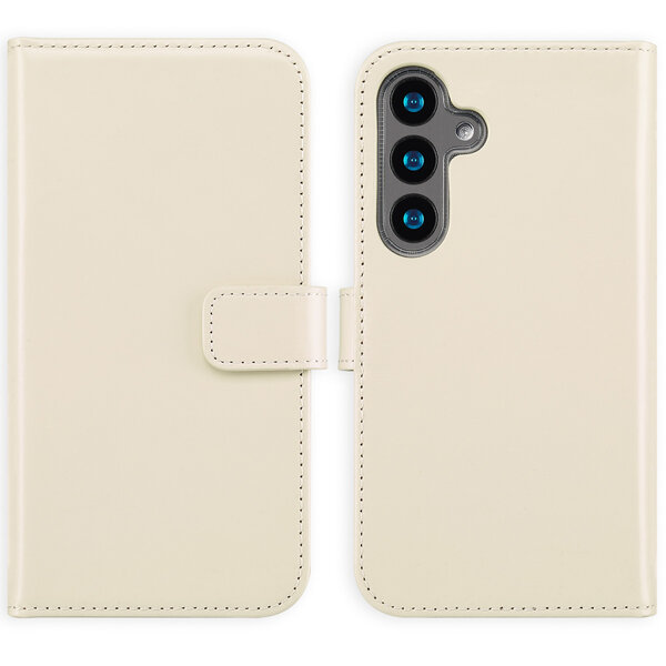 Selencia - Genuine Leather Bookcase voor Samsung Galaxy S24 - Greige