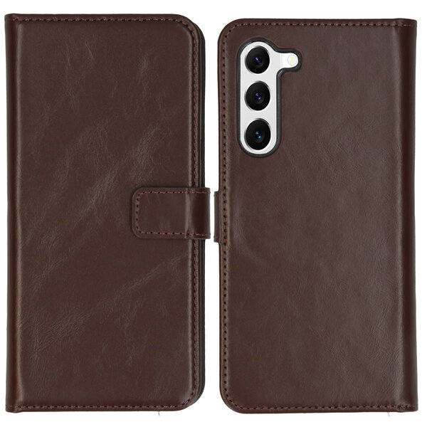 Selencia - Genuine Leather Bookcase voor Samsung Galaxy S23 Plus - Brown