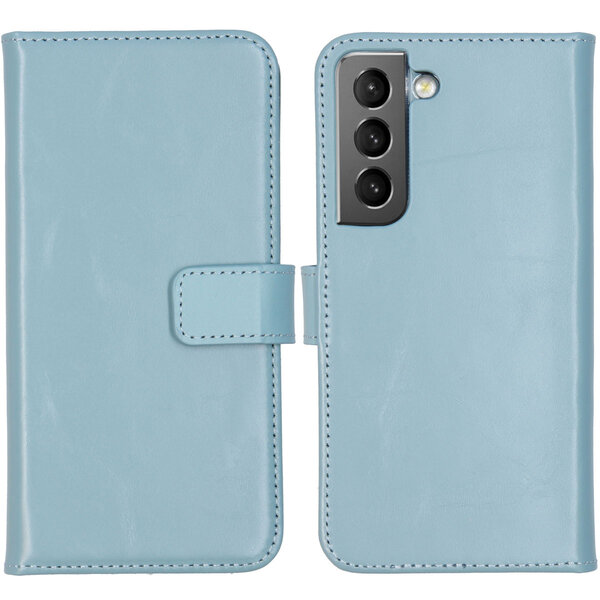 Selencia - Genuine Leather Bookcase voor Samsung Galaxy S22 - Light Blue