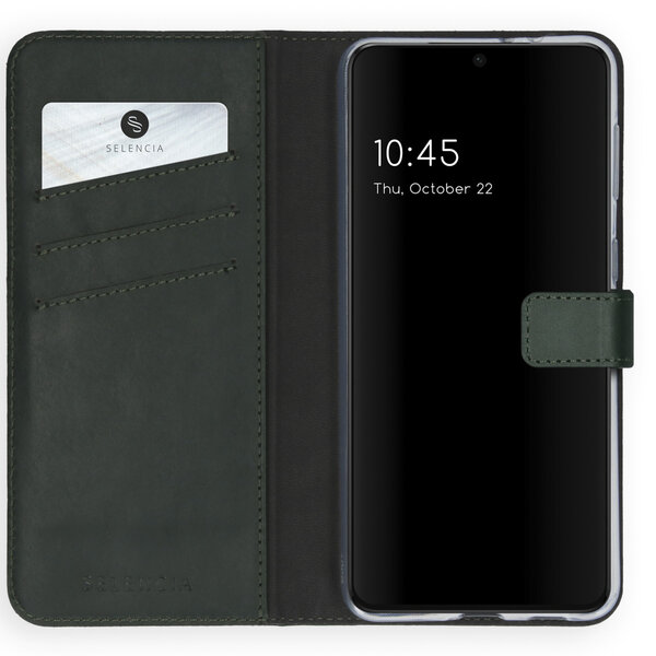 Selencia - Genuine Leather Bookcase voor Samsung Galaxy S21 - Green