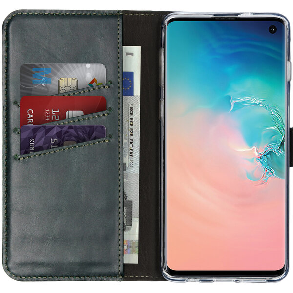 Selencia - Genuine Leather Bookcase voor Samsung Galaxy S10 - Green