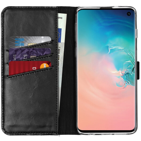 Selencia - Genuine Leather Bookcase voor Samsung Galaxy S10 - Black