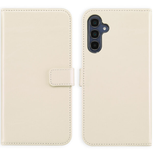 Selencia - Genuine Leather Bookcase voor Samsung Galaxy A15 (5G) - Greige