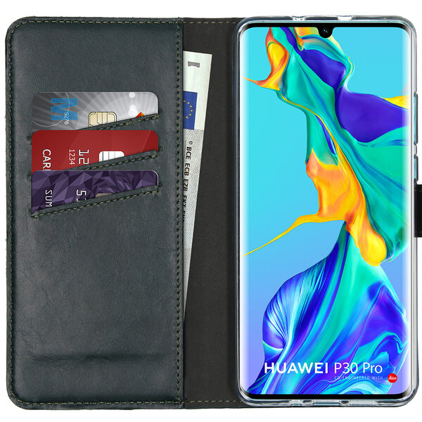 Selencia - Genuine Leather Bookcase voor Huawei P30 Pro - Green