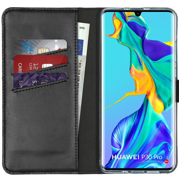 Selencia - Genuine Leather Bookcase voor Huawei P30 Pro - Black