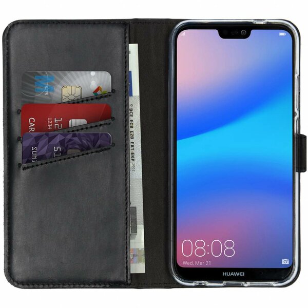Selencia - Genuine Leather Bookcase voor Huawei P20 Lite - Black