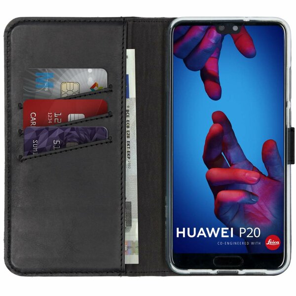 Selencia - Genuine Leather Bookcase voor Huawei P20 - Black