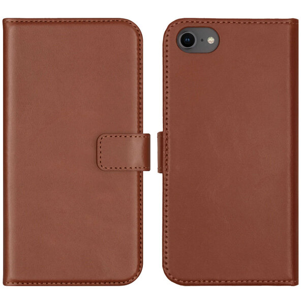 Selencia - Genuine Leather Bookcase voor Apple iPhone SE (2022 / 2020) / 8 / 7 / 6(s) - Light Brown