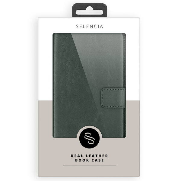 Selencia - Genuine Leather Bookcase voor Apple iPhone 16 Pro Max - Green