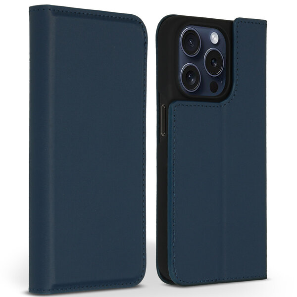 Accezz - Premium Leather Slim Bookcase voor Apple iPhone 15 Pro - Dark Blue