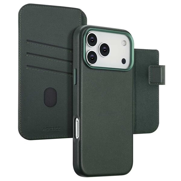 Accezz - Leather Bookcase 2-in-1 met MagSafe voor Apple iPhone 17 Pro Max - Cedar Green