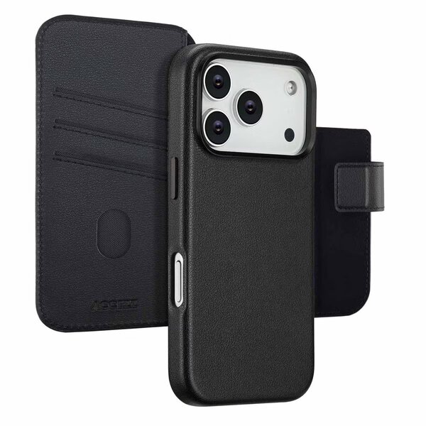 Accezz - Leather Bookcase 2-in-1 met MagSafe voor Apple iPhone 17 Pro - Onyx Black