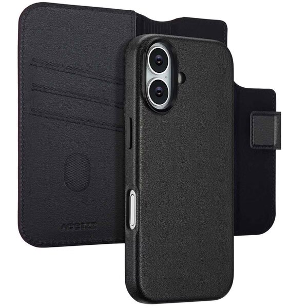 Accezz - Leather Bookcase 2-in-1 met MagSafe voor Apple iPhone 17 - Onyx Black