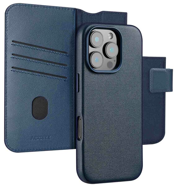 Accezz - Leather Bookcase 2-in-1 met MagSafe voor Apple iPhone 16 Pro - Nightfall Blue
