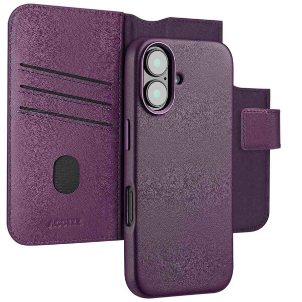 Accezz - Leather Bookcase 2-in-1 met MagSafe voor Apple iPhone 16 - Heath Purple