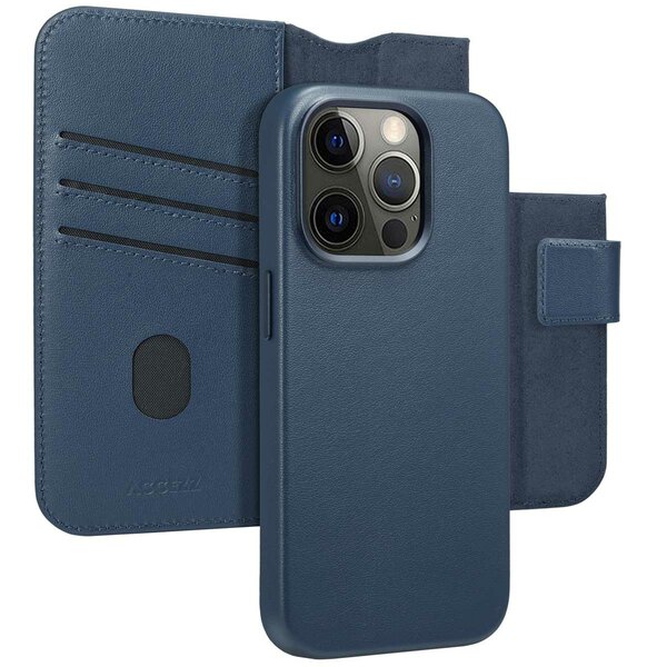 Accezz - Leather Bookcase 2-in-1 met MagSafe voor Apple iPhone 15 Pro - Nightfall Blue