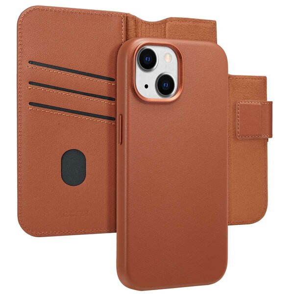 Accezz - Leather Bookcase 2-in-1 met MagSafe voor Apple iPhone 15 - Sienna Brown