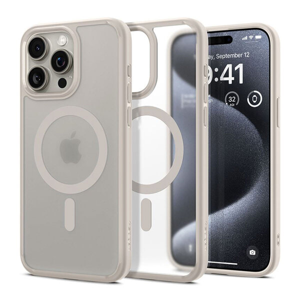 Spigen - Ultra Hybrid Backcover MagSafe voor Apple iPhone 15 Pro - Frost Natural Titanium
